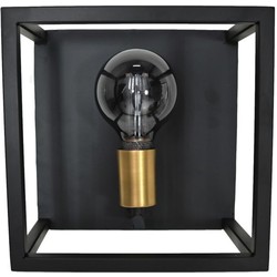 HSM Collection-Wandlamp Kubus-25x18x25-Zwart/Goud-Metaal