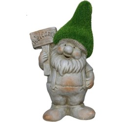 Gerimport Tuinkabouter beeldje - Dwarf Steef - Polystone - grasgroene muts - 28 cm - Tuinbeelden