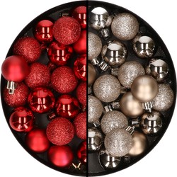 40x stuks kleine kunststof kerstballen rood en champagne 3 cm - Kerstbal
