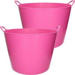 Flexibele kuip - 2x - 40 liter - roze - kunststof - D45 cm - emmer - wasmand - Wasmanden