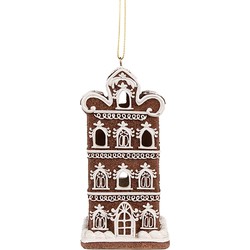 Clayre & Eef Kersthanger met LED Gingerbread house 7x6x12 cm Bruin Kunststof Peperkoekhuisje