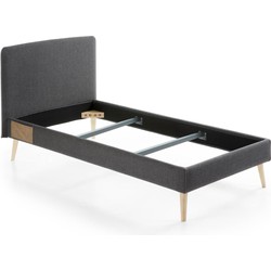 Kave Home - Dyla bed met afneembare hoes in zwart wit massief beukenhouten poten, voor een matras van