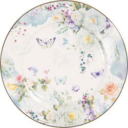 Clayre & Eef Ontbijtbord  Ø 19 cm Wit Blauw Porselein Rond Bloemen Bord