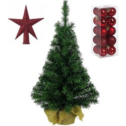 Mini kunst kerstboom - H45 cm - met kerstversiering - rood - 21-delig - Kunstkerstboom