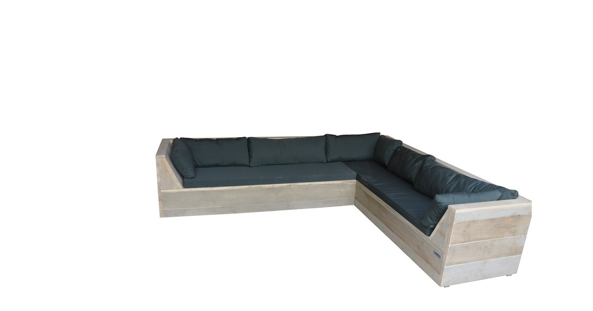 Wood4you - Loungeset 6 steigerhout 200x260 cm - GL-vorm incl. plofkussens