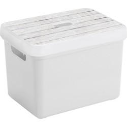 Sunware Opbergbox/mand - wit - 18 liter - met deksel hout kleur - Opbergbox