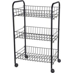 Zwarte keuken trolley met manden 39 x 23 x 64 cm - Opberg trolley