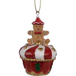 Clayre & Eef Kersthanger Gingerbread man Ø 5x8 cm Rood Kunststof Kerstboomversiering