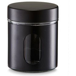 Zeller Voorraadpot/blik met venster - zwart - 600 ml - glas/metaal - Voorraadblikken