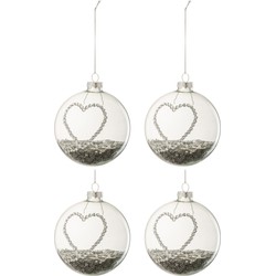 J-line - Doos Van 4 Kerstballen Hart Strass Zilver Sterretjes Glas Klaar Medium - 10x10x10cm