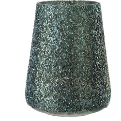 J-line - Windlicht Glitter Glas Donkergroen Large - 17x17x23cm