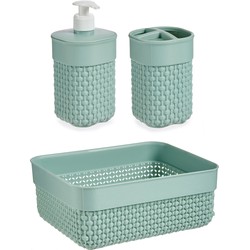 Badkamer accessoires set 3-delig pastel mintgroen van kunststof - Badkameraccessoireset