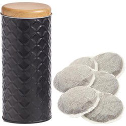 Zeller Bewaarblik voor koffiepads - zwart - metaal - 7,5 x 18 cm - Voorraadblikken