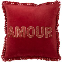 J-line - Kussen Amour Textiel Rood/goud - 45x45x12cm