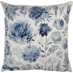 Clayre & Eef Kussenhoes 45x45 cm Wit Blauw Polyester Bloemen