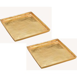 2x stuks vierkante kaarsenborden/kaarsenplateaus goud van metaal 30 x 30 x 2 cm - Kaarsenplateaus