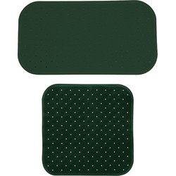 MSV Douche/bad anti-slip matten set badkamer - rubber - 2x stuks - donkergroen - 2 formaten - Badmatjes