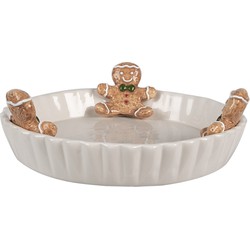 Clayre & Eef Decoratie schaal Ø 23x7 cm Wit Keramiek Gingerbread man Serveerschaal