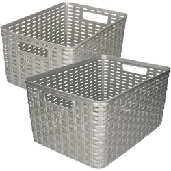Set van 6x stuks opbergboxen/opbergmandjes rotan zilver kunststof - Opbergbox