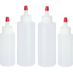 Doseerflessen/garneerflessen - 6x - kunststof - 60 ml en 120 ml - poffertjes knijpflessen - Garneergerei