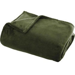 Atmosphera Plaid deken - olijfgroen - polyester - 125 x 150 cm - Plaids