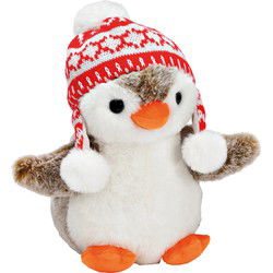 Pinguïn met wintermuts van bruin pluche (B/H/D) 24x23x16cm