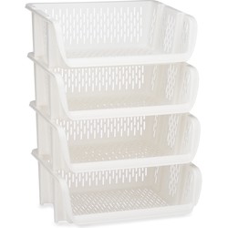 Pakket van 4x opberg kratten/rekken/organizers wit 39 x 30 x 13 cm - Opbergmanden