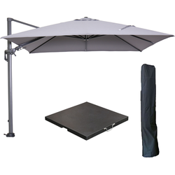 Garden Impressions Hawaii zweefparasol 300x300 cm carbon black / licht grijs met 90kg black polished parasolvoet en parasolhoes