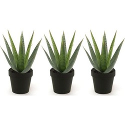 3x Groene kunstplant aloe vera succulent plant in pot - Kunstplanten