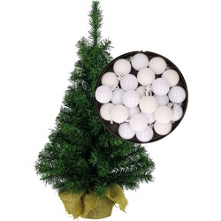 Mini kerstboom/kunst kerstboom H75 cm inclusief kerstballen wit - Kunstkerstboom