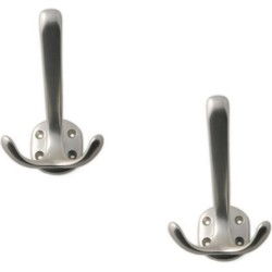 Siro kapstokhaken/jashaken dubbele haak - 2x - aluminium - 11 x 6,8 cm - Kapstokhaken