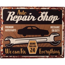 Clayre & Eef Tekstbord  25x20 cm Bruin Ijzer Auto Repair shop Wandbord