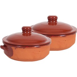 2x Terracotta braadpannen/ovenschalen klein met deksel 24 cm - Braadpannen