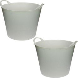 Flexibele emmer/wasmand/kuip - 2x - wit - 42 liter - Opbergmand - Wasmanden