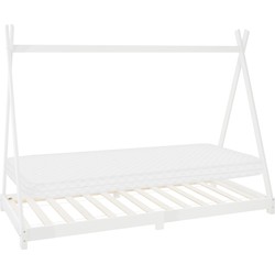 Kinderbed Tipi 90x200 cm wit gemaakt van grenenhout incl. matras H-10cm houten bed met lattenbodem ML design