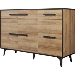 Meubella Dressoir Frey - Licht eiken - Zwart - 135 cm