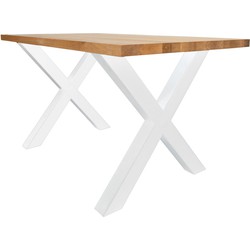 Eettafel Rover eikenhout X-poot wit