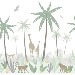 ESTAhome fotobehang jungle dieren groen, grijs en bruin - 200 x 279 cm - 158928