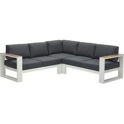 Cube hoek loungeset - 3-delig - mat wit - teak look - reflex black