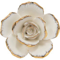 Clayre & Eef Deurknop Bloem 5 cm Wit Goudkleurig Keramiek Meubelknop