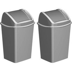 Hega Hogar Vuilnisbak - 2x - deksel - grijs - 25L - 35 x 30 x 53 cm - Prullenbakken