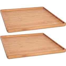 Serveerplank met opstaande rand - 2x - bamboe hout - 26 x 26 cm - Dienbladen
