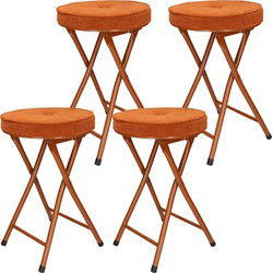 Home & Styling Bijzet krukje/stoel - 4x - Opvouwbaar - bruin Ribcord - D33 x H49 cm - Krukjes