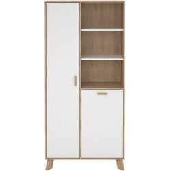 Vitrinekast met 2 deuren, 3 vakken eikendecor en wit H188,2 cm  STORM