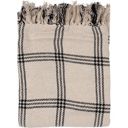 Clayre & Eef Plaid  125x150 cm Beige Zwart Katoen Ruiten Deken