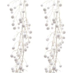 Decoris Sneeuwballen slinger - 2x - wit - glitters - 130 cm - sneeuw - Decoratiesneeuw