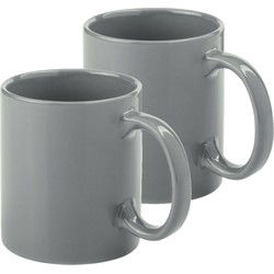Bellatio Design Koffie mokken/bekers - 2x - keramiek - grijs - 370 ml - Bekers