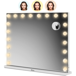 Mirlux Hollywood Make Up Spiegel LED Verlichting - Bluetooth Speakers - 10X Zoom - Ophangbaar - Wit - 80X60cm