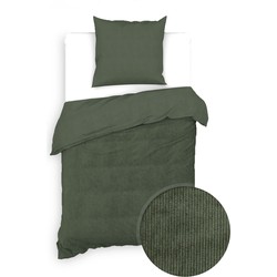 Zo!Home Dekbedovertrek Velluto a Coste Racing Green 140 x 200 220 cm + 1 sloop 60 x 70 cm