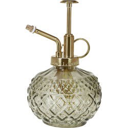 HS Collection Plantenspuit - water vernevelaar - relief glas - groen/goud - 16 cm - vintage look - Plantenspuiten